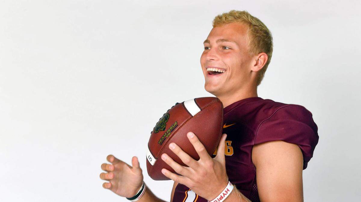 Harrisburg quarterback Jacob Knuth poses for a portrait on Thursday, August 12, 2021, during the 2021 Argus Leader football media day.