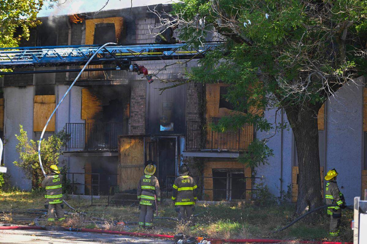 Kansas City, Kansas firefighters battled a two-alarm fire at a the vacant Mill Street apartment complex at 2409 S. Mill Street Wednesday, Oct. 12, 2022, in Kansas City, Kansas.