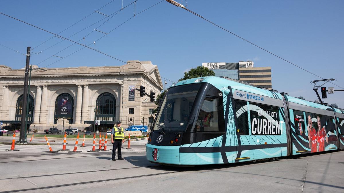 KC Streetcar Authority is anticipating that the Main Street extension will be opened to riders sometime in 2025. In this file photo from mid-August, a streetcar rolled on tracks down Main Street south of Pershing Road for the first time since 1957. Crews were testing the new tracks.