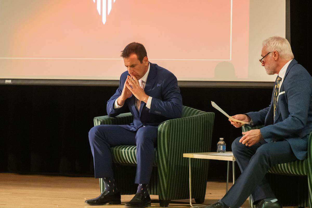 Mike Marino, a candidate for KCFD Chief, responds to a question during a public forum at the Truman Forum Auditorium at the Kansas City Public Library, on Thursday, December 4, 2025. Candidates answered questions separately about how they would approach the position.