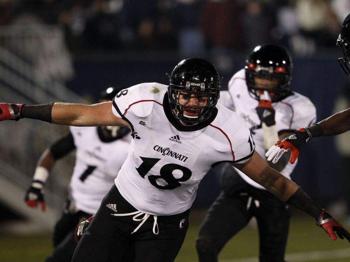 Football skill was never the question for Travis Kelce (No. 18) during his time in college with the Cincinnati Bearcats.