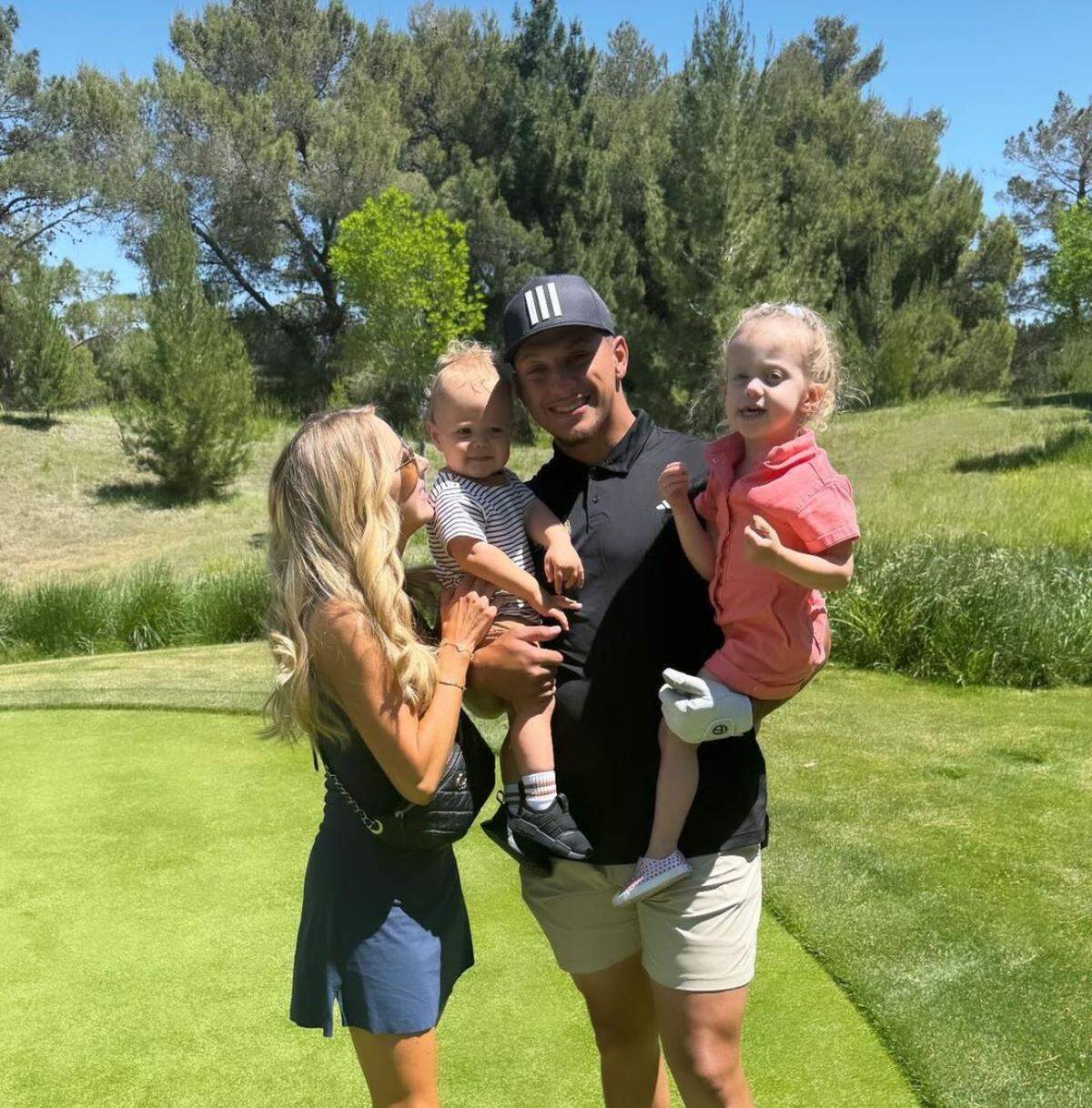 Patrick Mahomes with his son, Bronze, and daughter, Sterling.