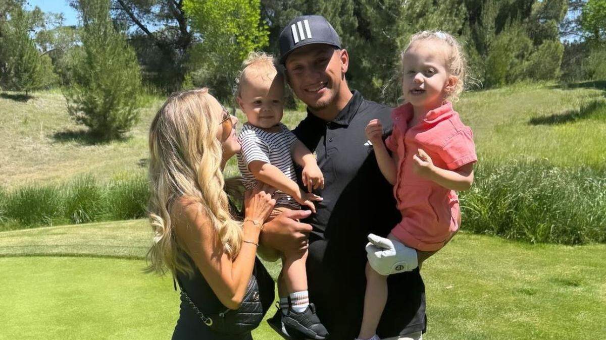 Patrick Mahomes with his son, Bronze, and daughter, Sterling.