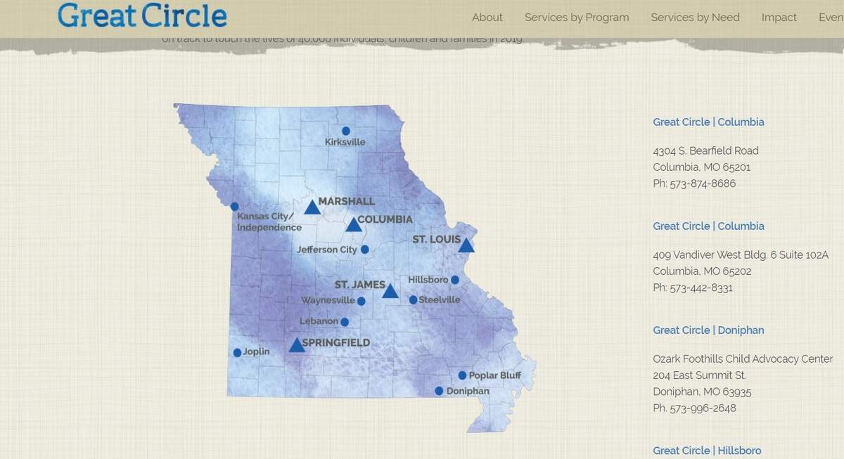 A screen grab from Great Circle’s website, a child welfare agency in Missouri, shows it has several offices around the state. Its president and CEO, Vincent D. Hillyer, was charged with child endangerment and assault Tuesday, May 7, 2019, in St. Louis County Circuit Court. The charges are connected to alleged incidents at Great Circle Academy in Webster Groves.
