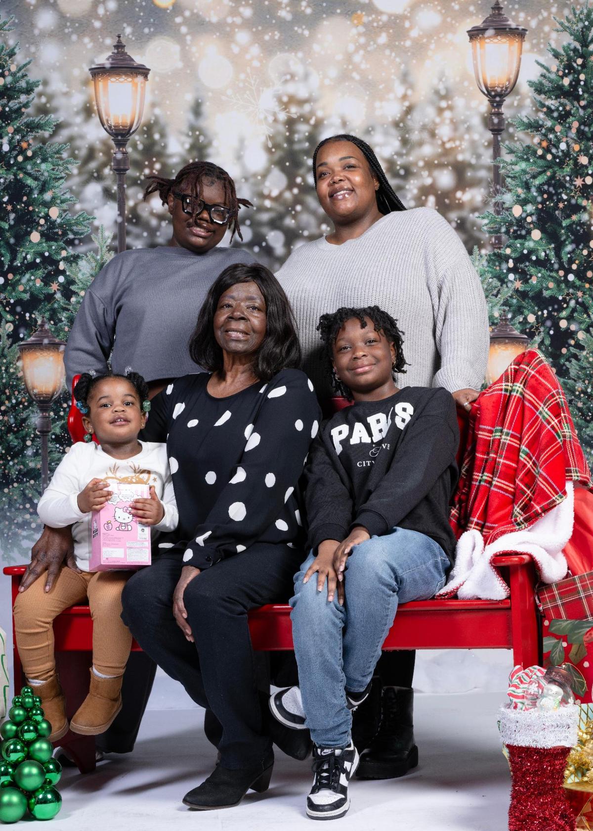 Back row; Dallas Davis, left, Tamela Ross. Sitting; Indigo Morgan, Shirley Redmon and Emerald Davis at the Soul of Santa breakfast.