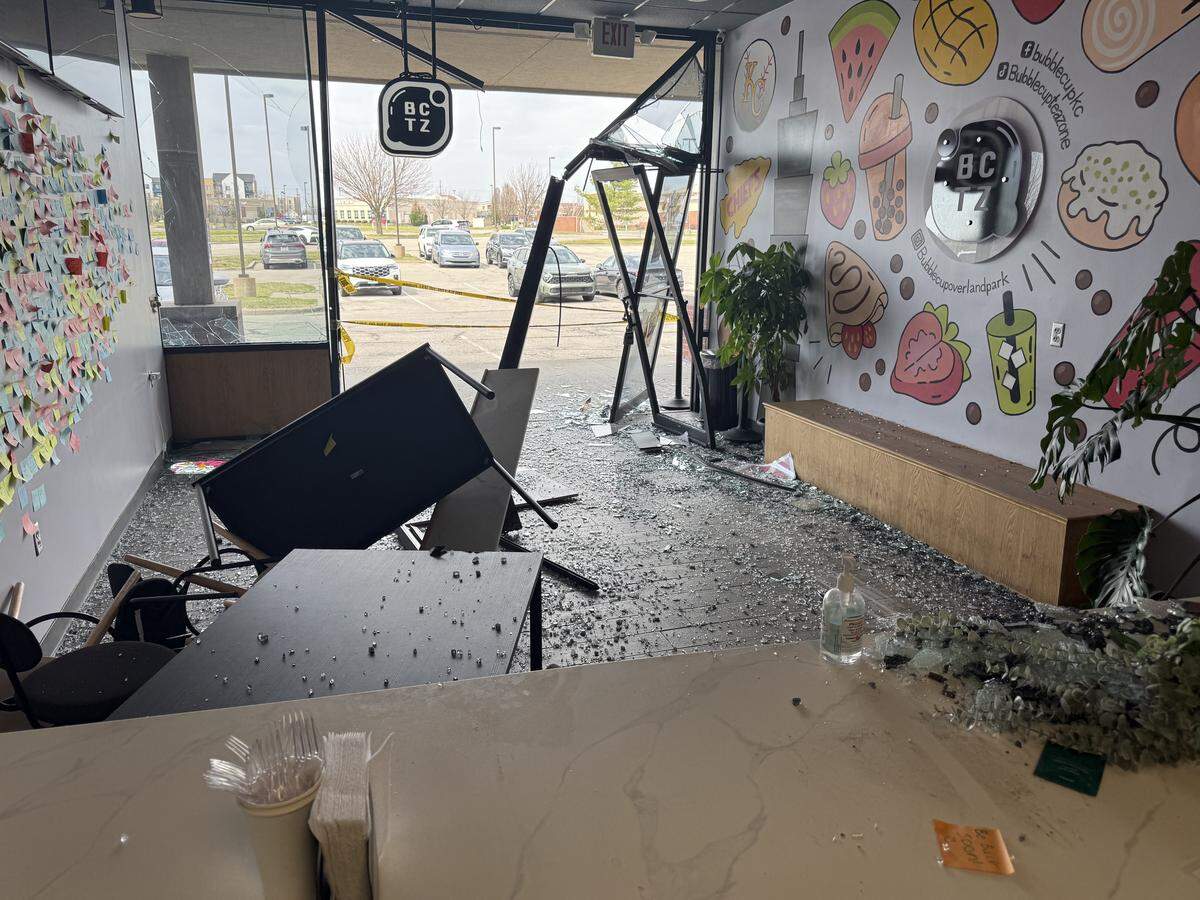 Bubble Cup Tea Zone, 8331 W. 135th St. Overland Park, was so damaged after a car drove through it Tuesday morning.