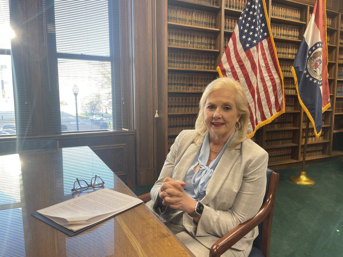 Missouri Attorney General Catherine Hanaway, a Republican, talks with The Star inside her office in the Missouri Supreme Court building in December 2025.