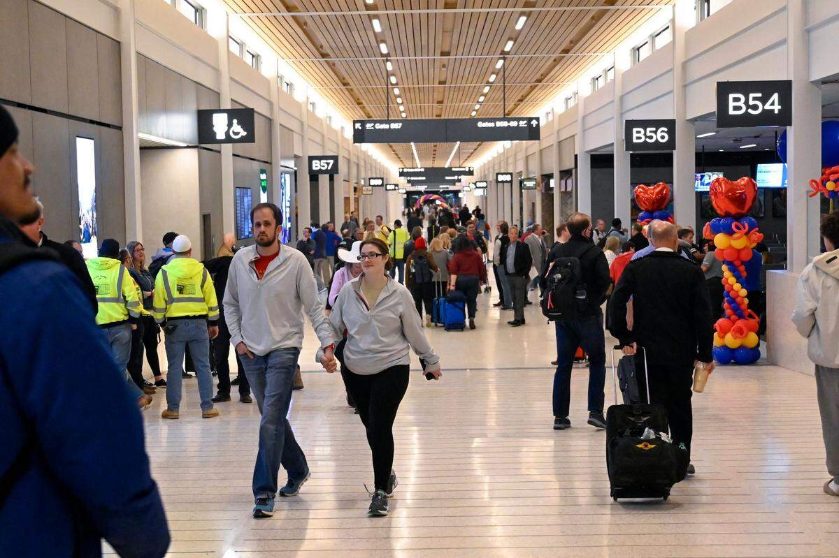 Travelers began departing and arriving from the new $1.5 billion single terminal at Kansas City International Airport opened to travelers Tuesday, Feb. 28, 2023.