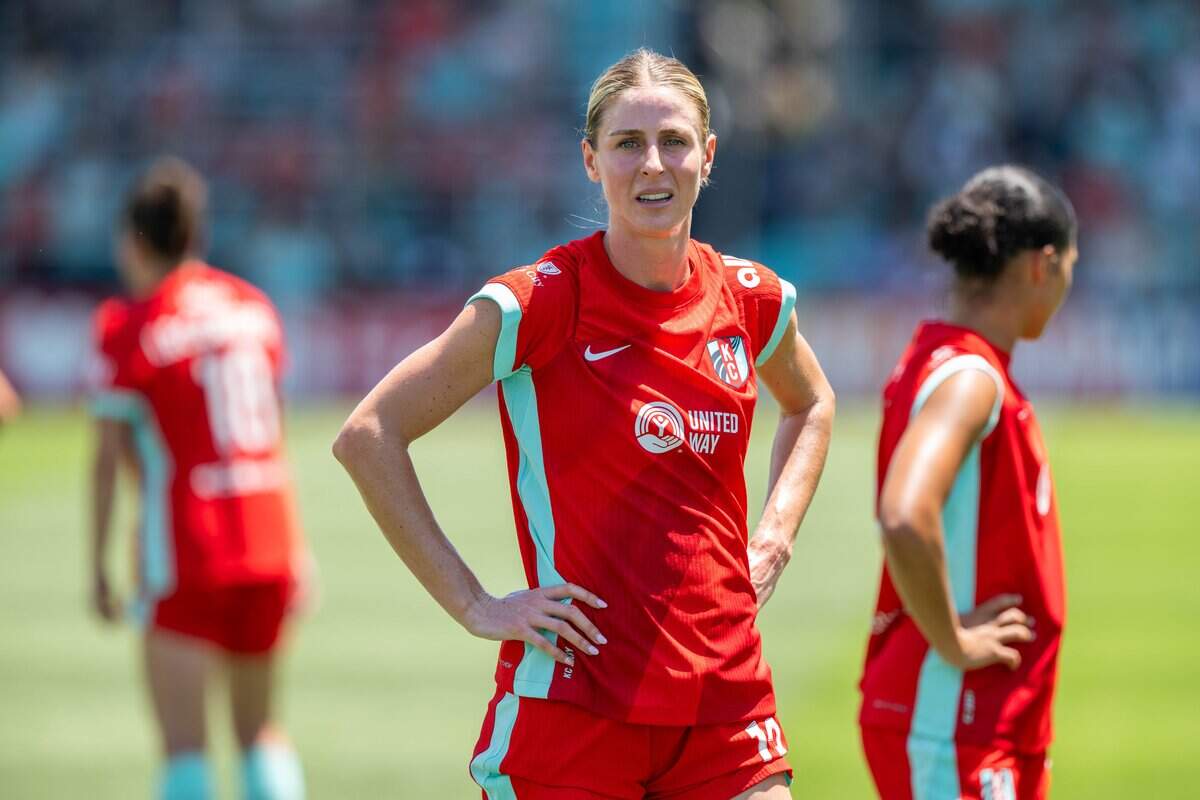 Kansas City Current forward Haley Hopkins (13) takes a breather in the Current's match vs. Portland Thorns FC on Sunday, May 24, 2026, at CPKC Stadium.
