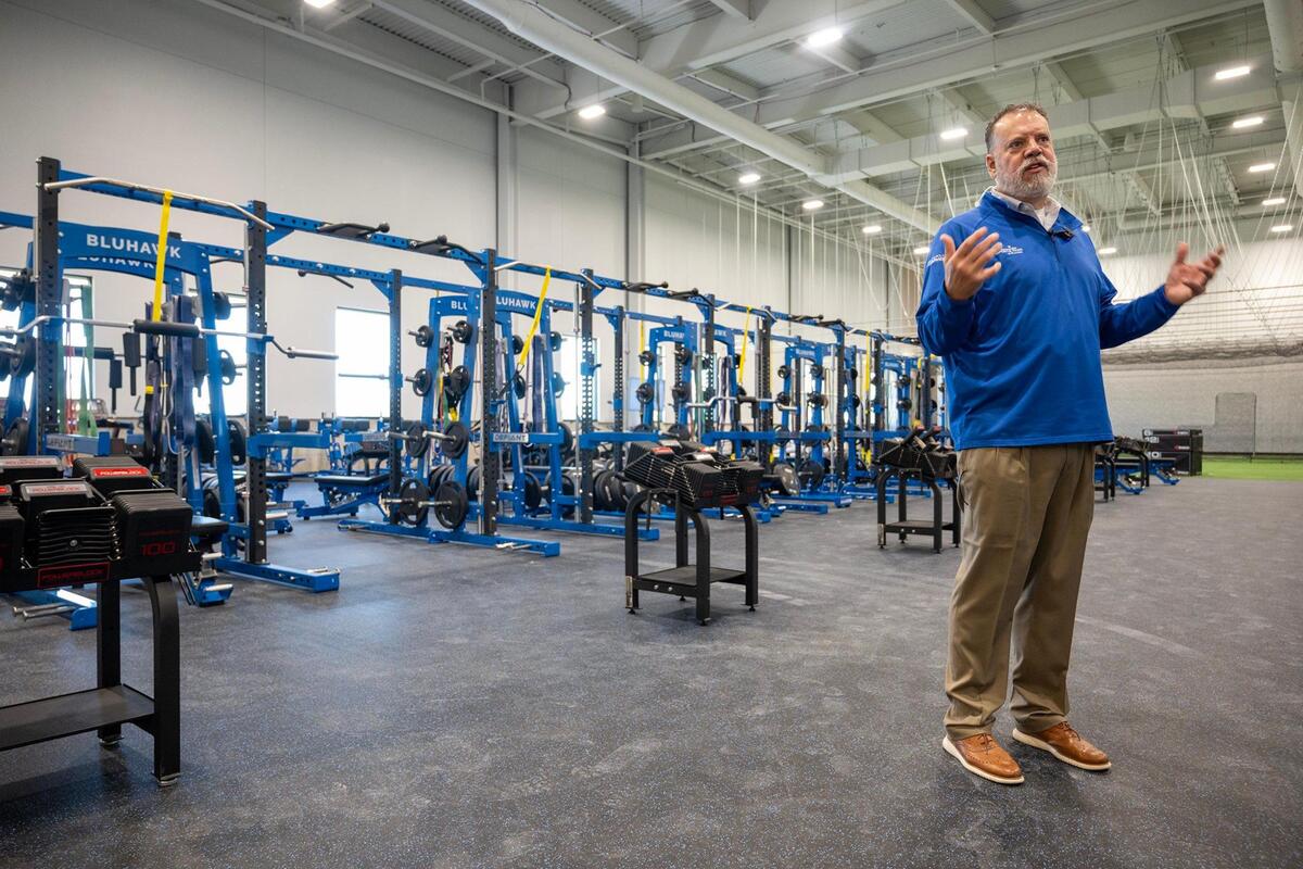 Greg Jackson, general manager of the AdventHealth Sport Park at Bluhawk, talks about the facility’s Sports Performance Center, a 12,000 sq. ft. multi-purpose area for training athletes, during a tour on Wednesday, Oct. 16, 2024, in Overland Park.