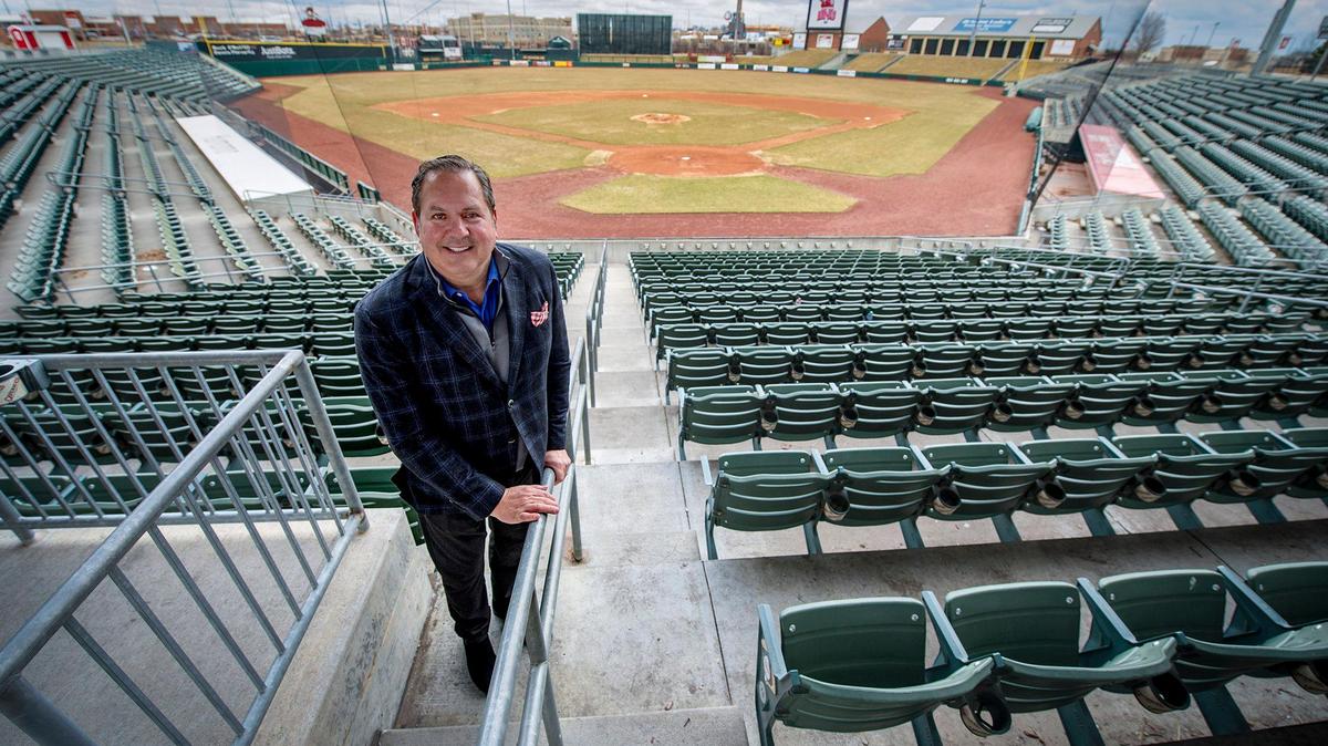 Mark Brandmeyer, the new owner of the T-Bones baseball team, was on hand Tuesday for a press conference at the stadium in Kansas City, Kansas. Brandmeyer, of Max Fun Entertainment LLC, plans many upgrades at the ballpark this year.