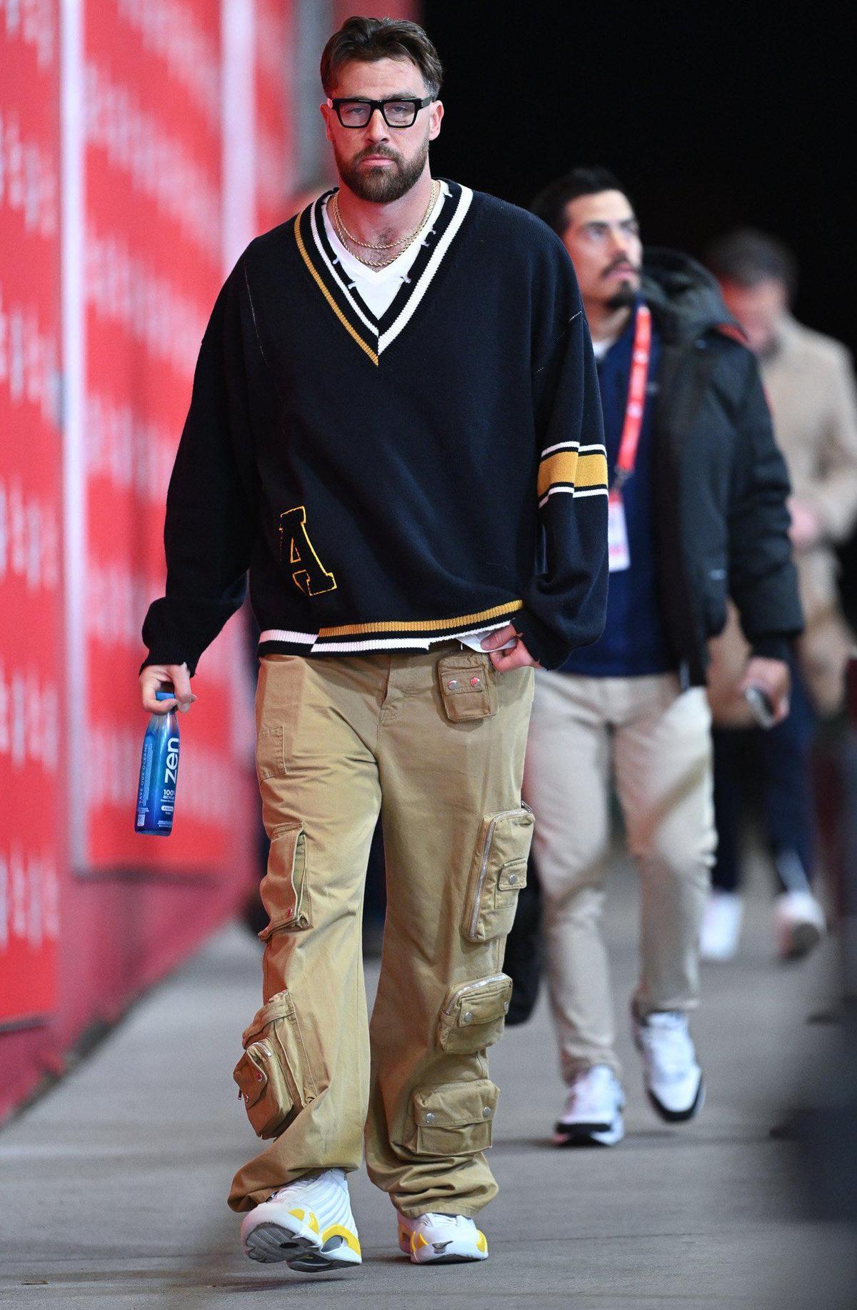 Kansas City Chiefs tight end Travis Kelce arrives before the Chiefs’ game with the Los Angeles Chargers on Sunday, Dec. 8, 2024, at GEHA Field at Arrowhead Stadium.
