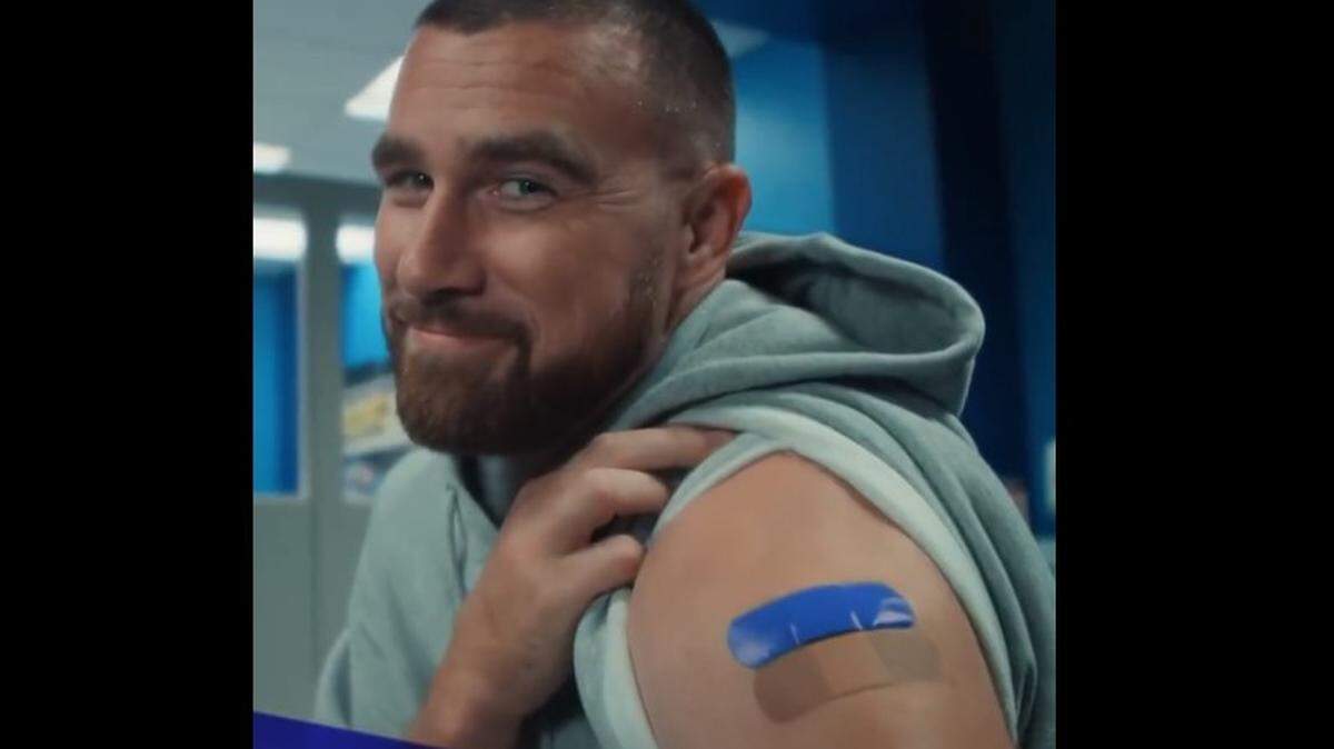 Chiefs tight end Travis Kelce in commercial for Pfizer.