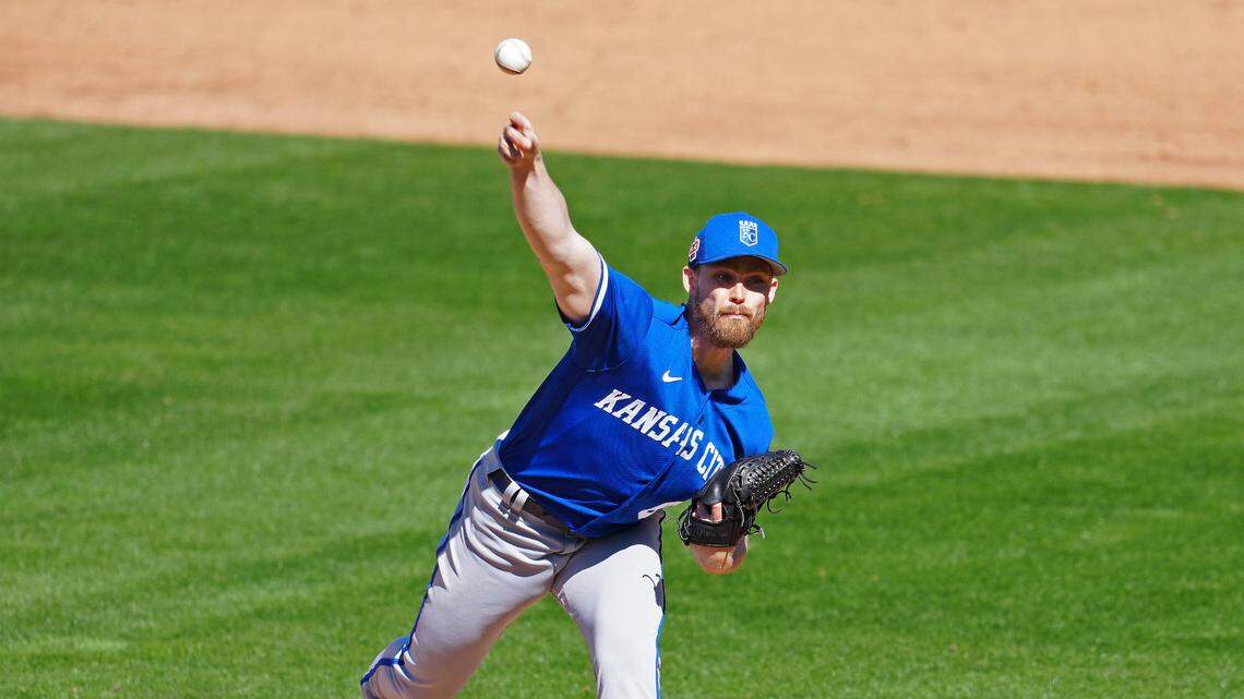 Kansas City Royals relief pitcher Josh Staumont (63) throws against the Colorado Rockies during the fifth inning at Las Vegas Ballpark on March 18, 2023.