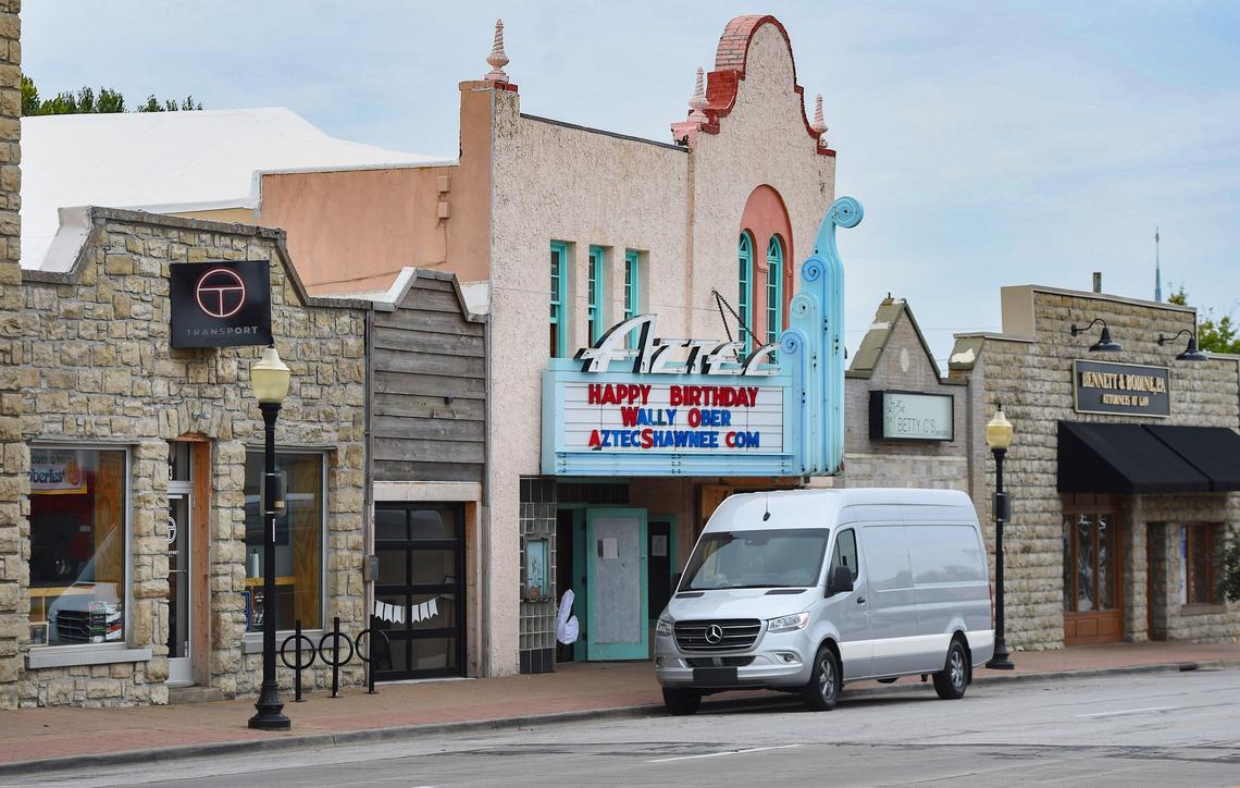  Transport Brewery, left, recently opened at 11113 Johnson Drive in downtown Shawnee, while the Aztec Theater, which dates to 1927, is undergoing renovations under new owners.