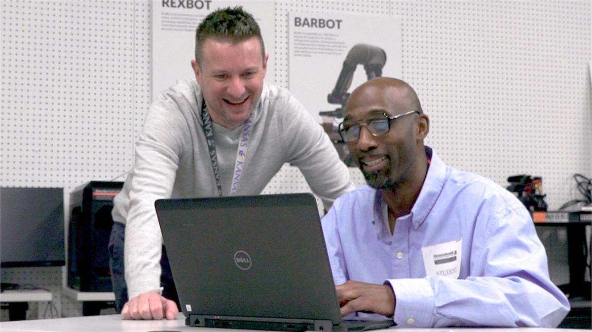 Albert Counce, right, got back on track with vocational education from Goodwill Industries’ Certified Manufacturing Associate program. He's pictured with Ryan Glidwell of MOKAN Goodwill's Artemis Institute.