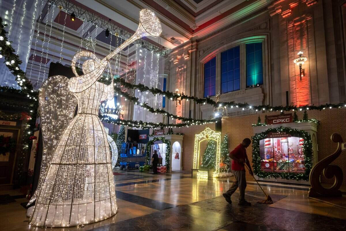 Final touches were being put on “Holiday Reflections” at Union Station on Thursday, November 20, 2025, in Kansas City. The display is billed as Kansas City's largest holiday walk-through experience, filling 27,000 square feet of the historic Grand Plaza, opens Friday, November 21, 2025.