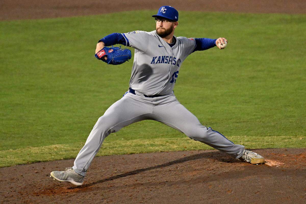 Kansas City Royals starting pitcher Noah Cameron (65) throws a pitch in the fifth inning against the Tampa Bay Rays at George M. Steinbrenner Field on Apr 30, 2025 in Tampa, Florida.