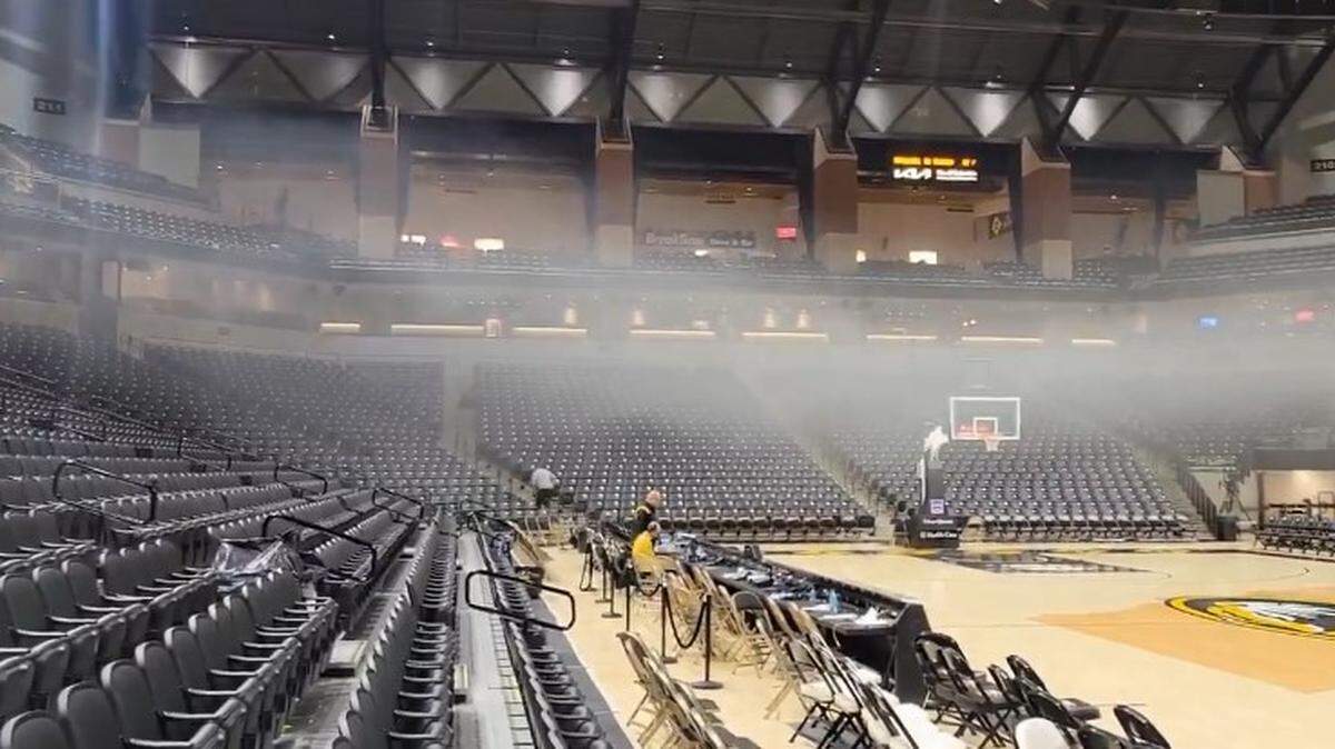 Smoke was visible inside Mizzou Arena following the Tigers’ win over Alabama.