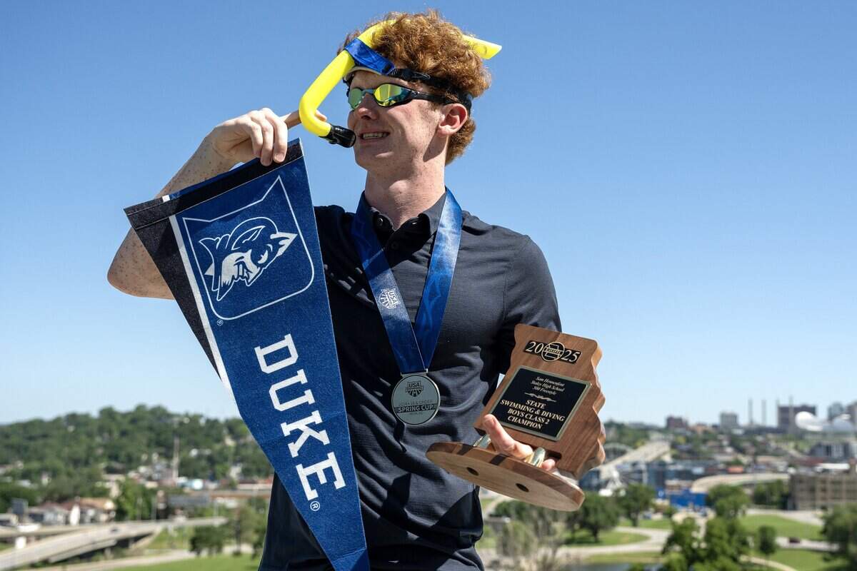 Sam Hennenfent of Staley High School, The Star’s 2026 Boys High School Scholar-Athlete of the Year, graduated No. 1 in his class this spring and won two state titles in Missouri boys high school swimming. Headed to Duke next on scholarship, with dreams of competing in the 2028 U.S. Olympic Trials, he posed for portraits on Monday, June 15, 2026, in Kansas City.