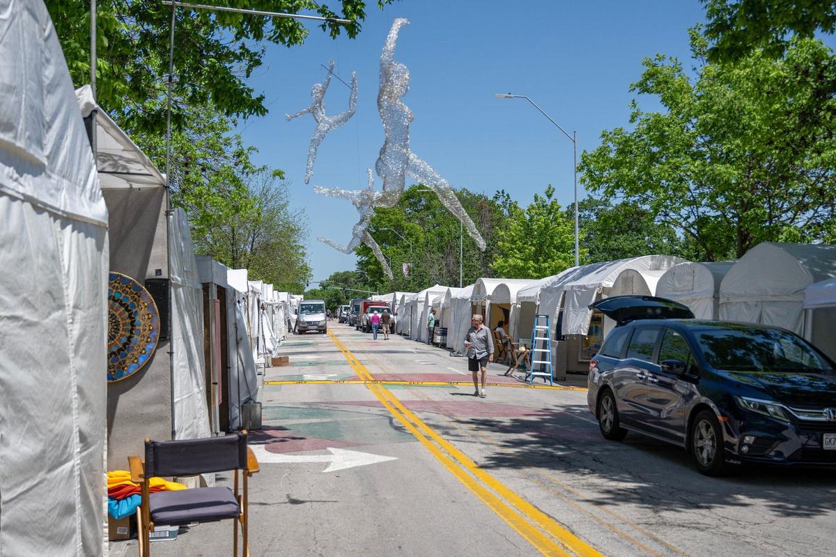 Art booths are seen being set up before Friday before the start of the Brookside Art Annual.