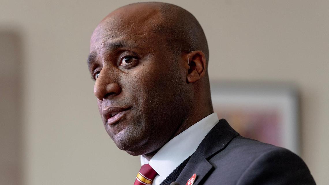 Kansas City Mayor Quinton Lucas speaks to reporters on Dec. 8, 2022, in Kansas City.