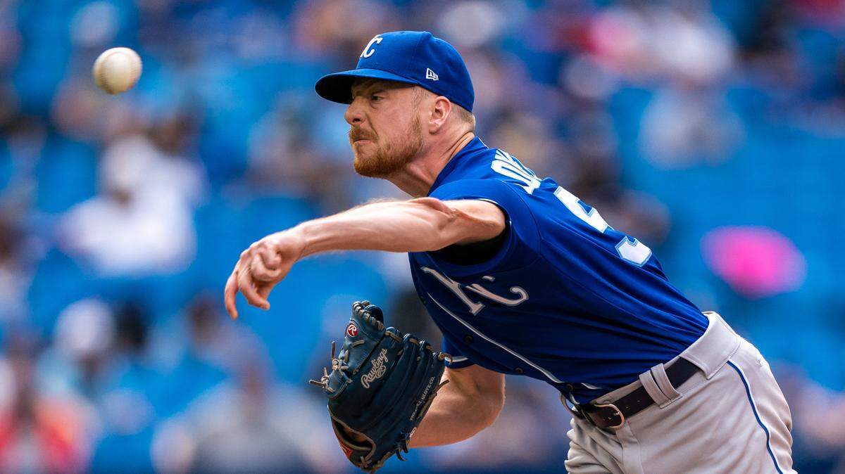 Kansas City Royals relief pitcher Richard Lovelady (55) delivers a pitch against the Toronto Blue Jays at Rogers Centre.