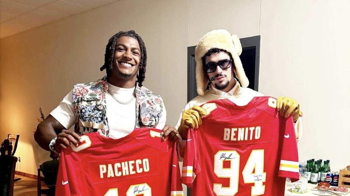 Running back Isiah Pacheco gave Grammy winner Bad Bunny his own Kansas City Chiefs jersey last year in Puerto Rico. Pacheco’s father is from Puerto Rico and the NFLer is known for publicly displaying pride in his heritage.