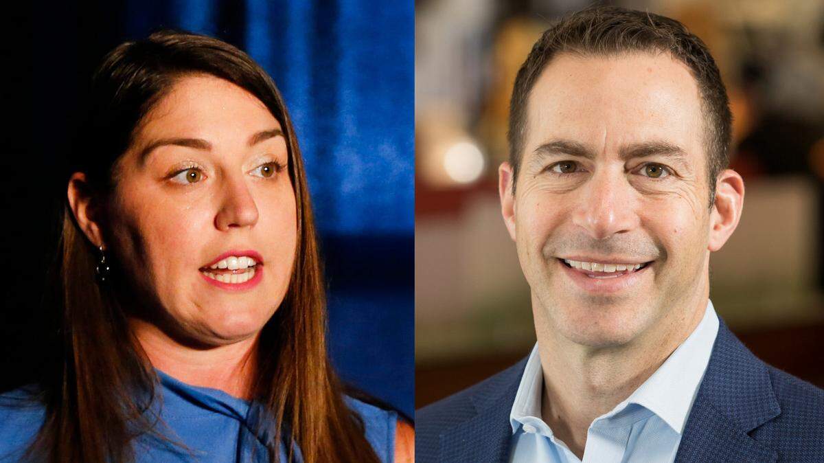 Crystal Quade, left, and Mike Hamra, the two leading Democrats campaigning for Missouri governor.