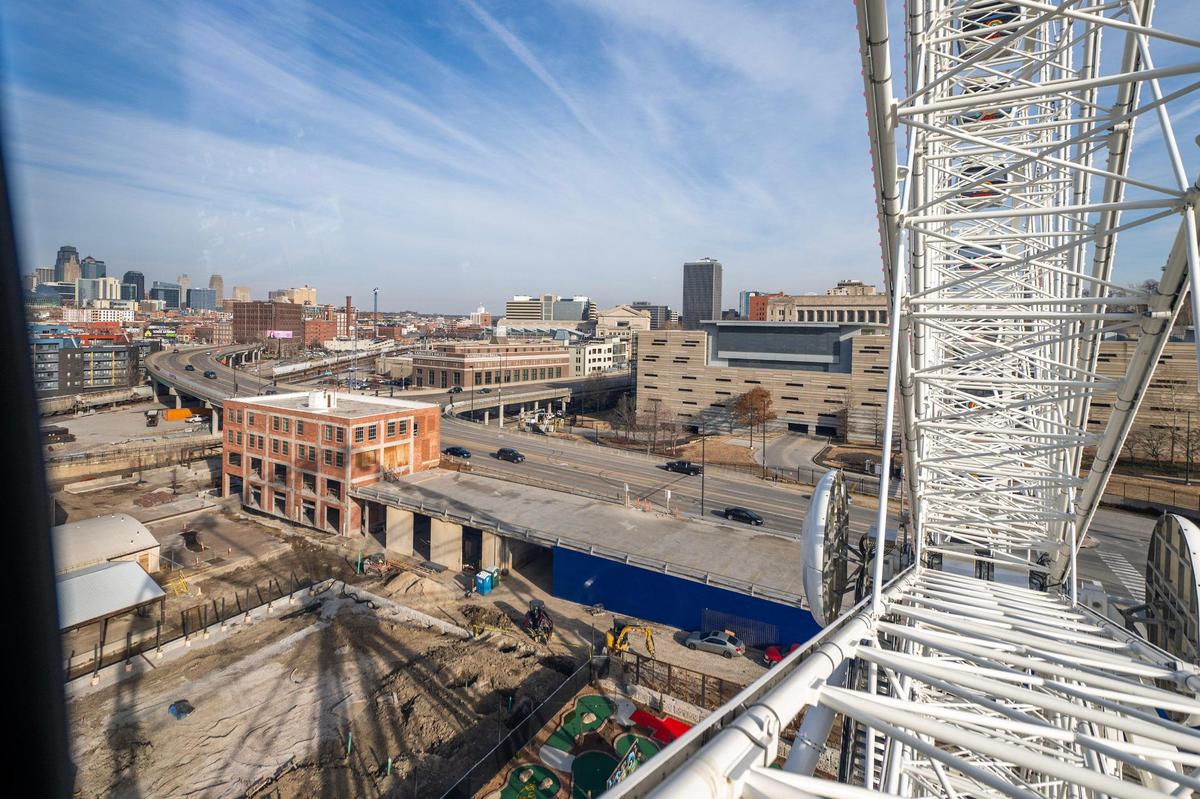 A skyline view of Kansas City is seen from a gondola on the KC Wheel at Pennway Point district on Wednesday, Dec. 13, 2023, in Kansas City.