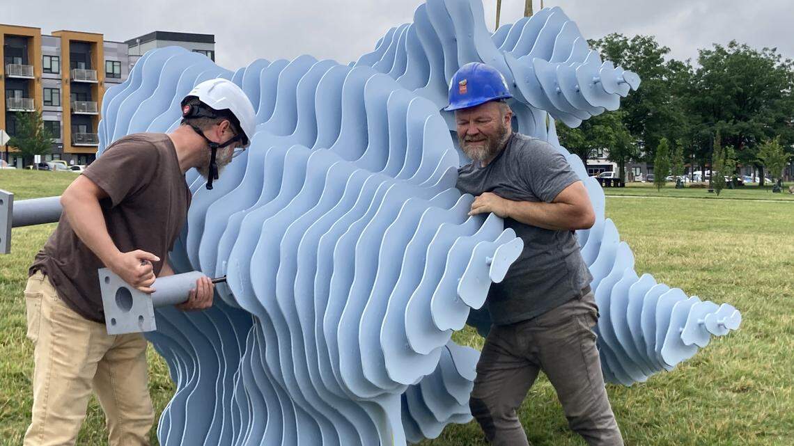 It weighs 5,000 pounds. It’s powder blue. See new art installation on KC’s riverfront