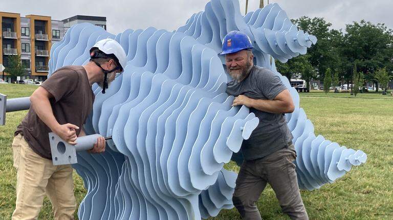 It weighs 5,000 pounds. It’s powder blue. See new art installation on KC’s riverfront