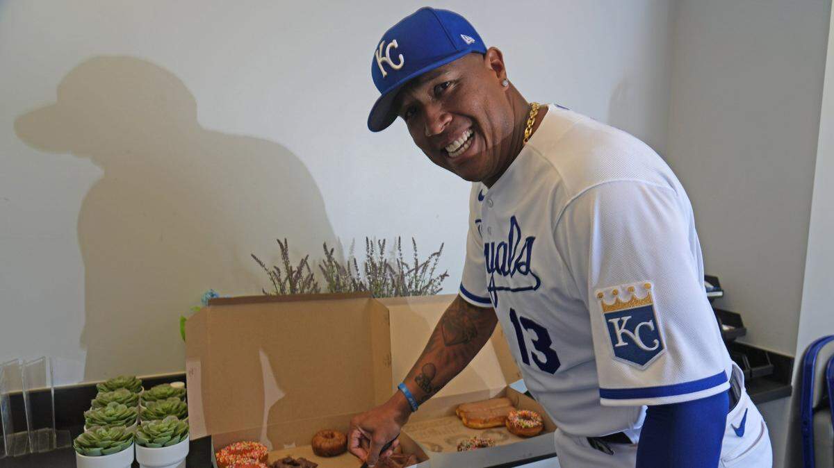 Kansas City Royals catcher Salvador Perez (13) poses for a photo during Photo Day at Surprise Stadium on Feb. 22, 2023.