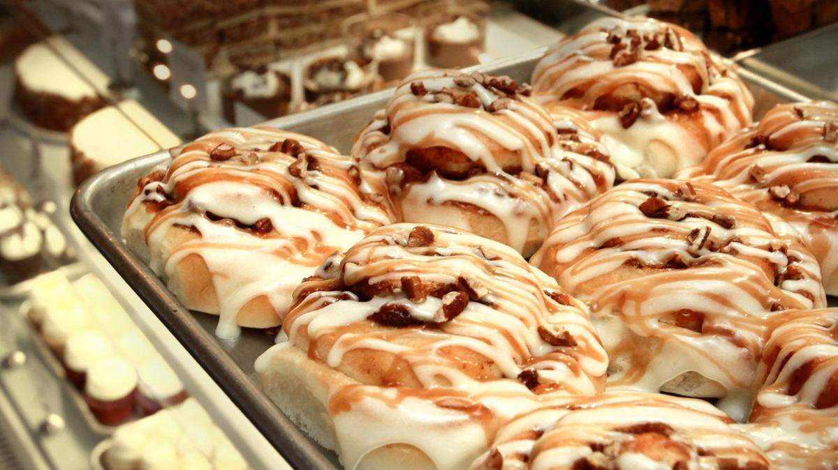 The caramel pecan cinnamon rolls are a popular item at Dolce Bakery.