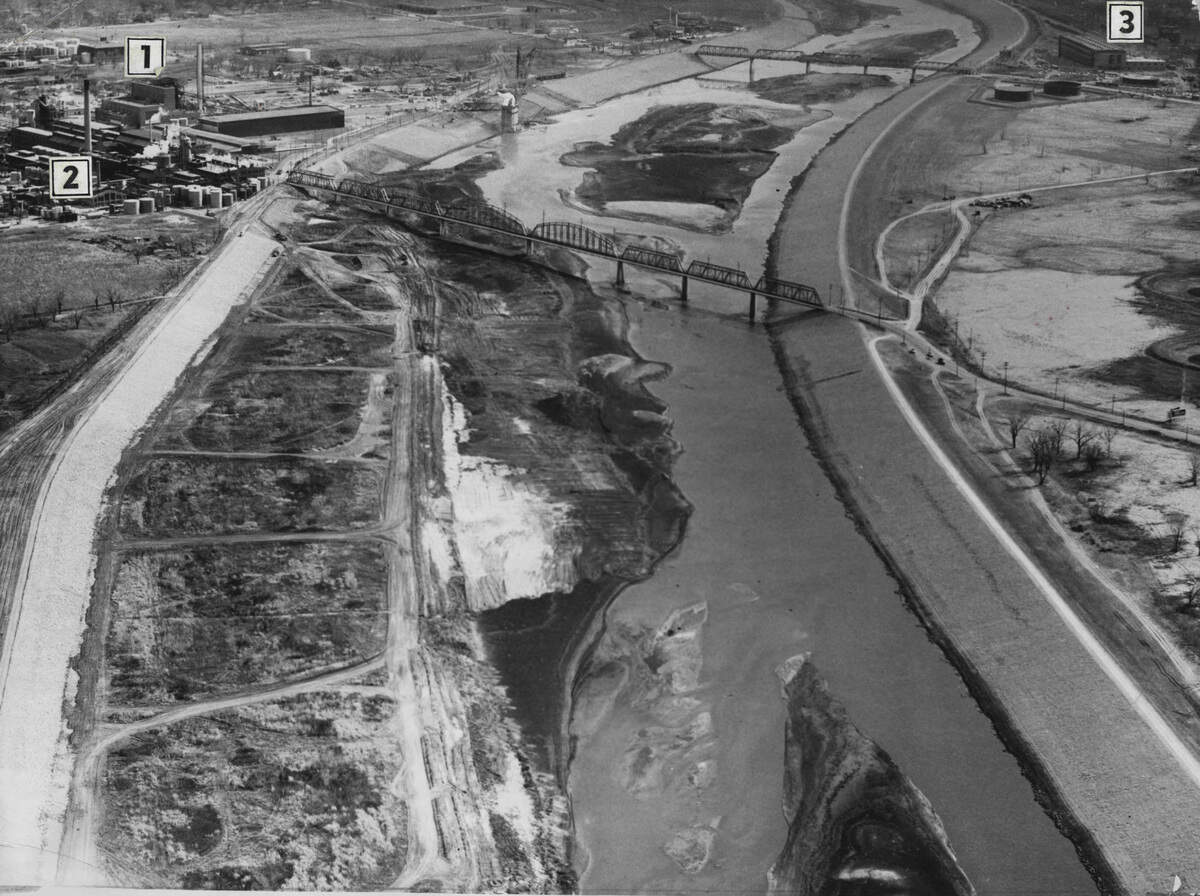 This aerial photograph shows more than $5 million in levee improvements built to protect Argentine and Armourdale after the flood.