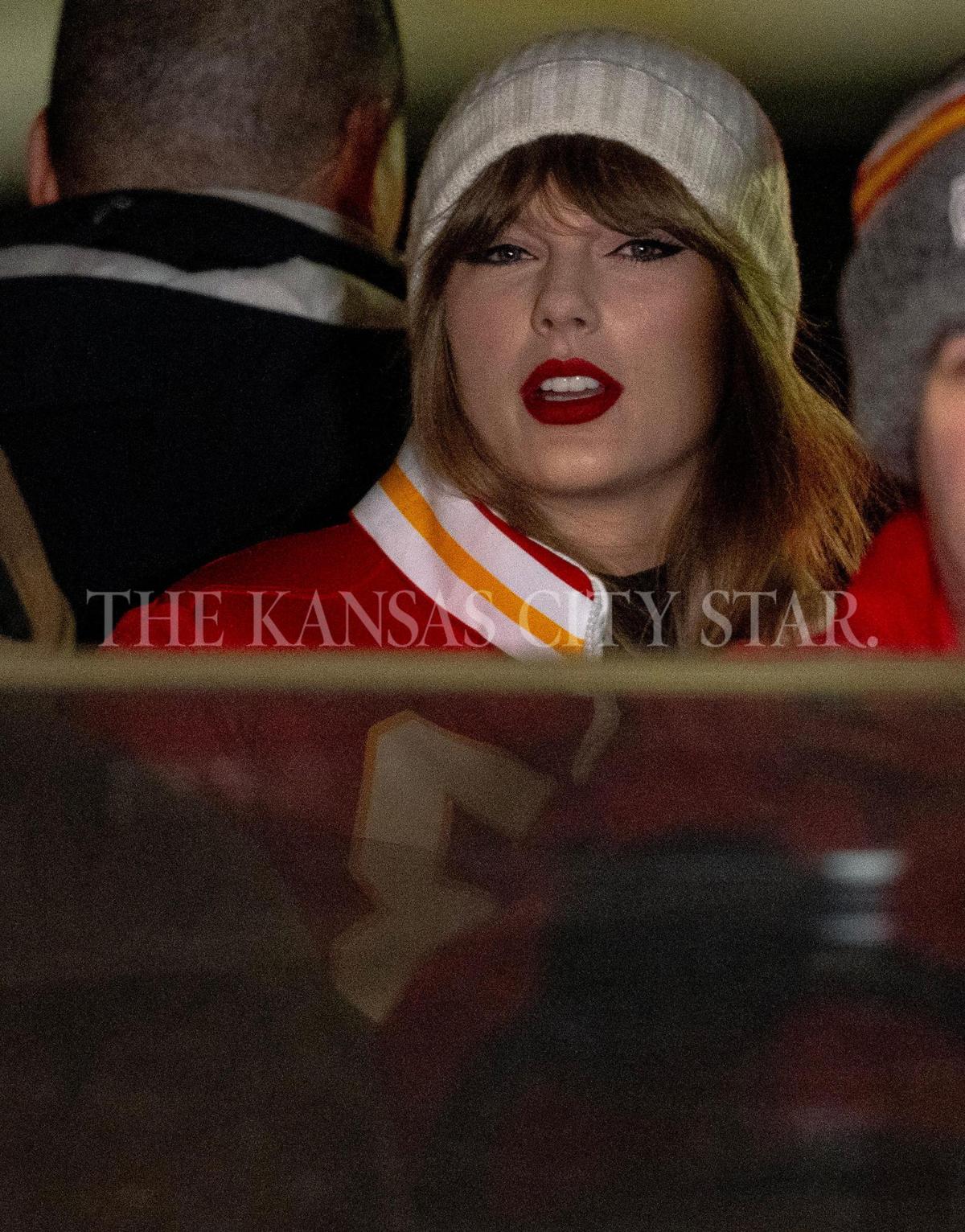 Pop star Taylor Swift arrives at Arrowhead Stadium before an AFC Wild Card game between the Kansas City Chiefs and the Miami Dolphins on Saturday, Jan. 13, 2024, in Kansas City.