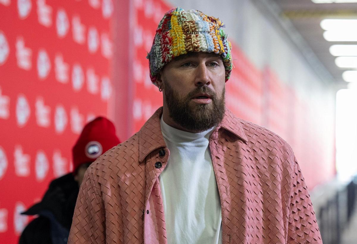 Kansas City Chiefs tight end Travis Kelce arrives for the game against the Houston Texans in the AFC Divisional Round playoffs on Jan. 18, 2025, at GEHA Field at Arrowhead Stadium.