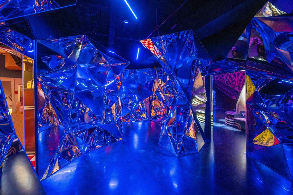 A room inside Atlas 9, on Wednesday, Sep. 3, 2025, in Kansas City, Kansas. Designed by Kansas City-based industrial design company, Dimensional Innovations, Atlas 9 is a narrative-driven immersive art experience featuring interactive games, videos, and AI-powered experiences.