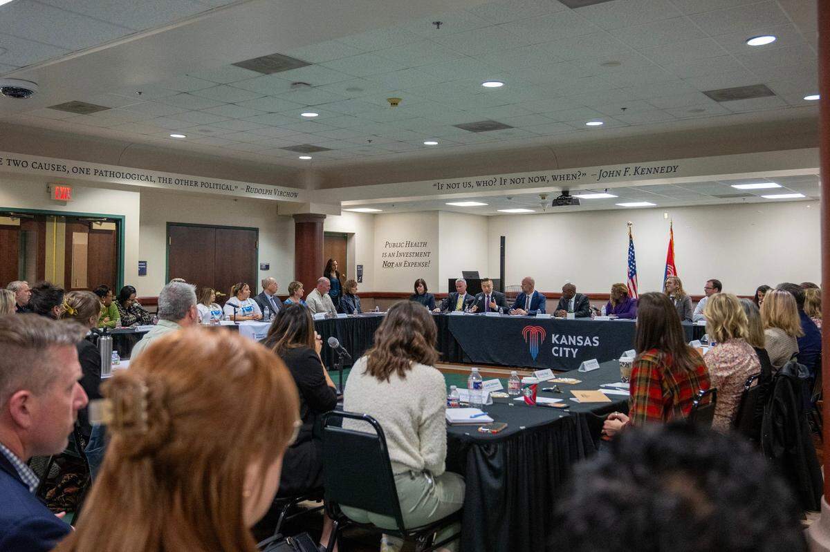 Community members attend a Fentanyl Summit at the Kansas City Health Department on Friday, Dec. 8, 2023, in Kansas City. Local officials addressed the overdose epidemic, discussing ongoing efforts, including a public education campaign and an ordinance mandating prompt overdose reporting.