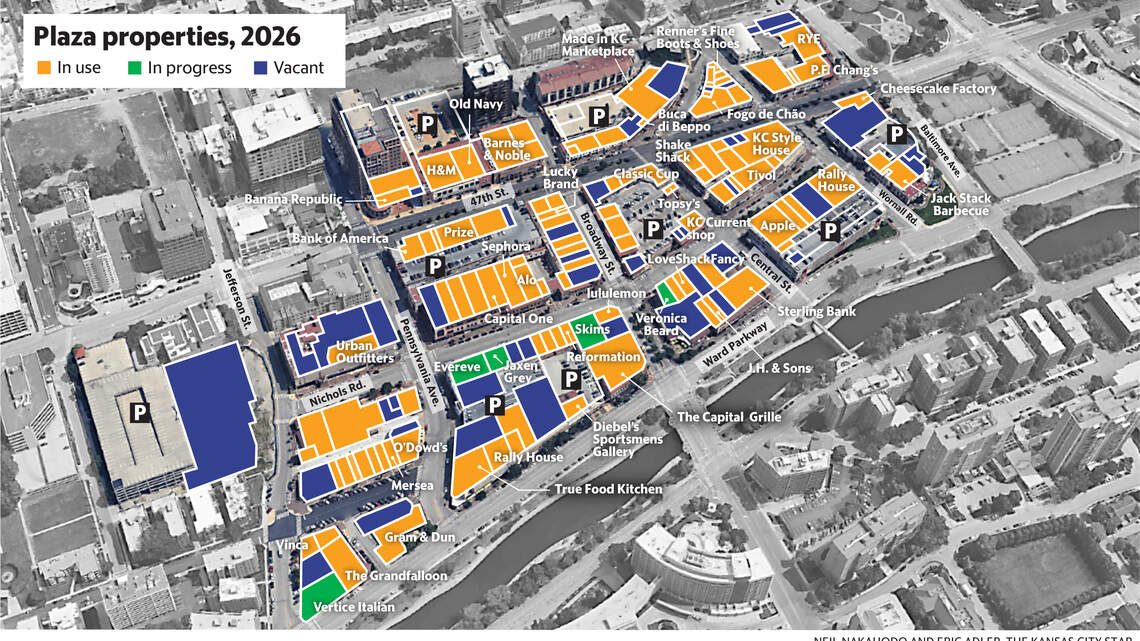 How many stores are empty at Kansas City’s Country Club Plaza? See the map