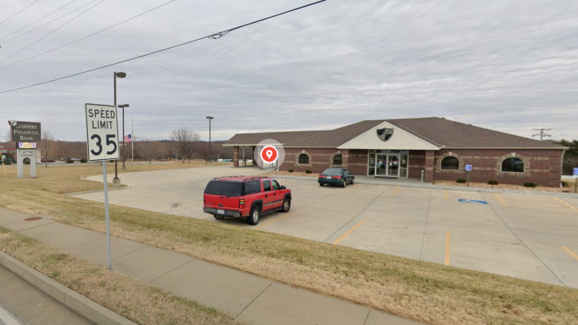 A 78-year-old woman was taken into custody Wednesday after allegedly robbing Goppert Financial Bank in Pleasant Hill. This Google Maps Streetview Image shows the area in December 2022.