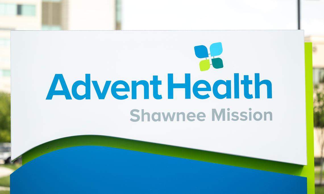 A sign at the AdventHealth Shawnee Mission hospital campus in Merriam on Friday, July 11.