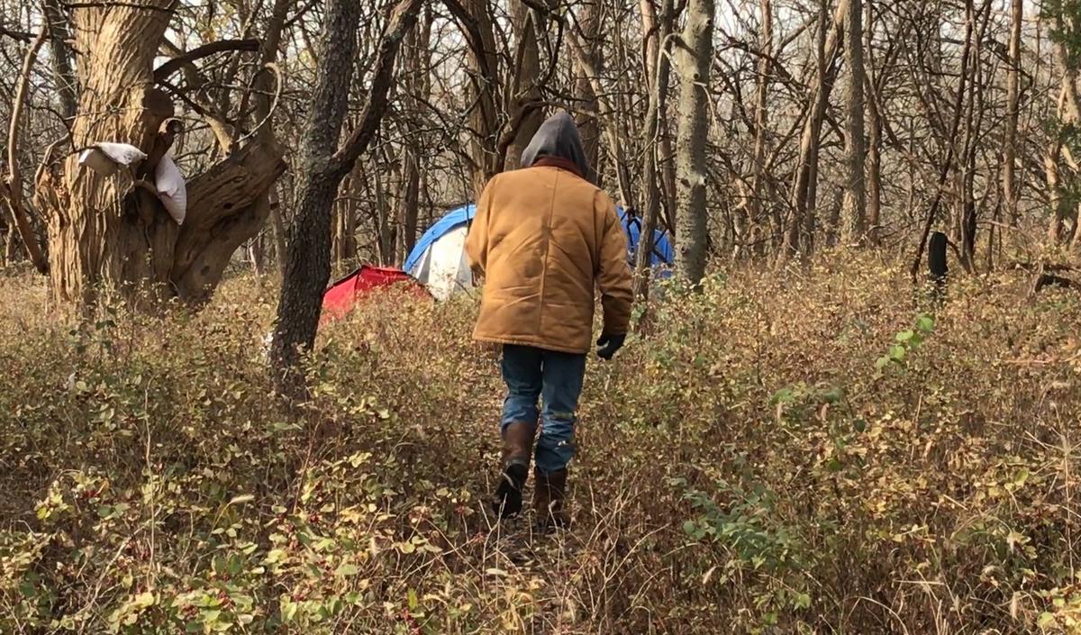 Steve Arnold said his blue tent, nearly large enough for him to stand in, was given to him by a woman named Linda. Prior to that, he stayed in a red pup tent.
