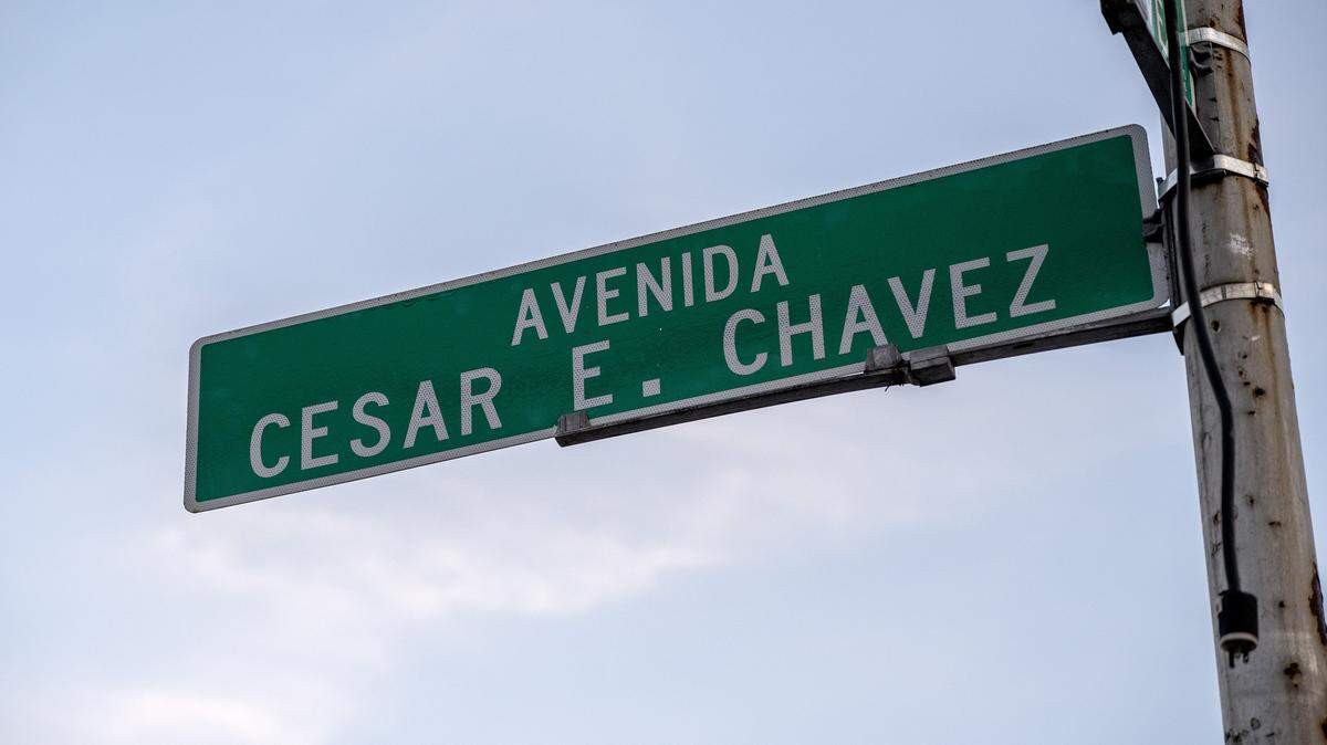 An Avenida Cesar E. Chavez street sign is pictured on Thursday, March 19, 2026, in Kansas City.
