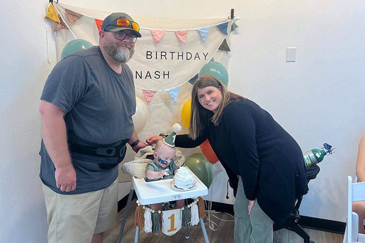 Nash Keen broke the world record for most premature baby as he marked his first birthday with his parents, Mollie and Randall.
