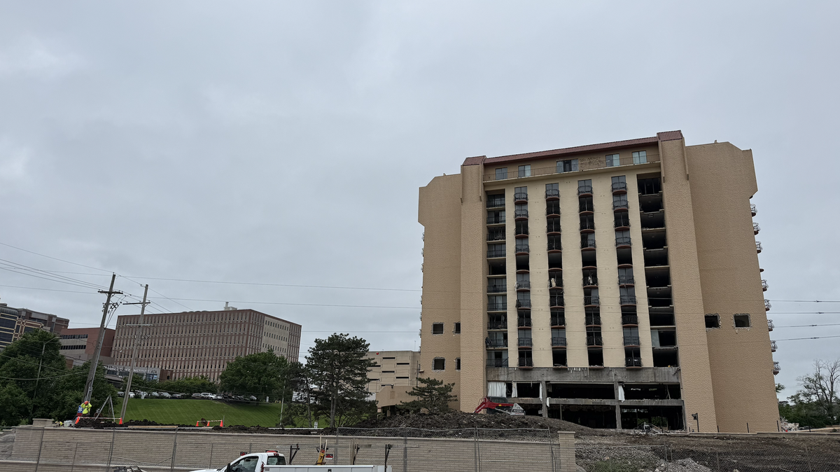 The former Embassy Suites hotel near is Westport is getting demolished for a new surface parking lot.