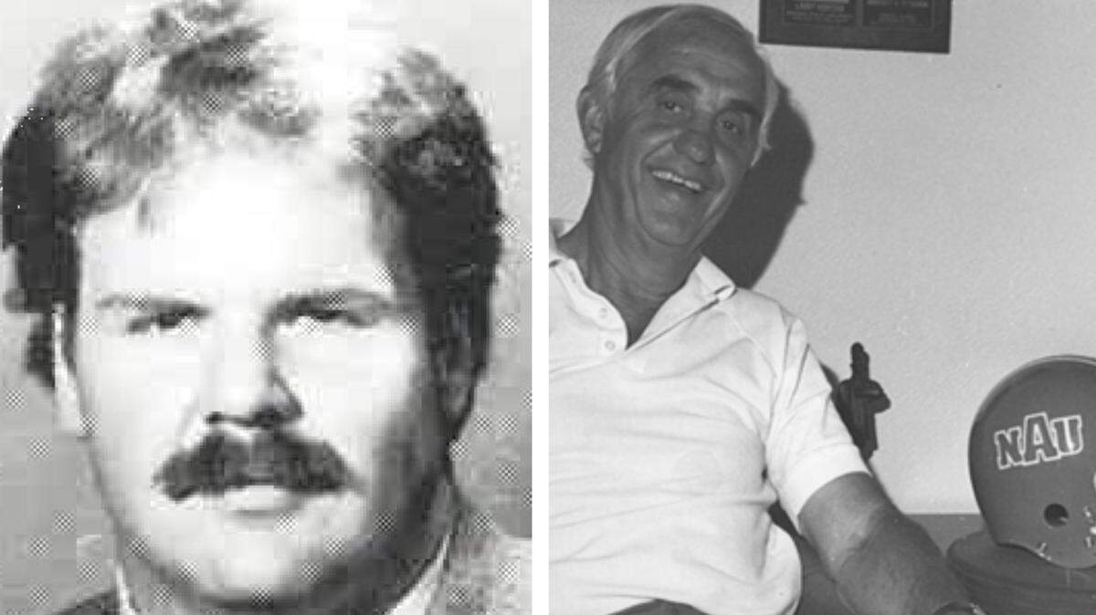 Early in his career, Kansas City Chiefs head coach Andy Reid, left, spent a formative season as a position coach for then-Northern Arizona head coach Larry Kentera, who’s now 98 and remembers Reid fondly.