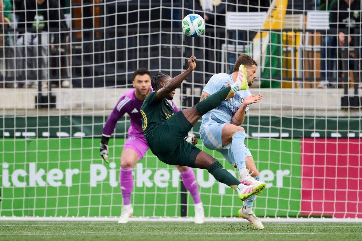 Timbers midfielder Santiago Moreno had the goal of the night, and possibly the season, during a Saturday, May 10, 2025 Major League Soccer match against Sporting Kansas City at Providence Park in Portland, Oregon.