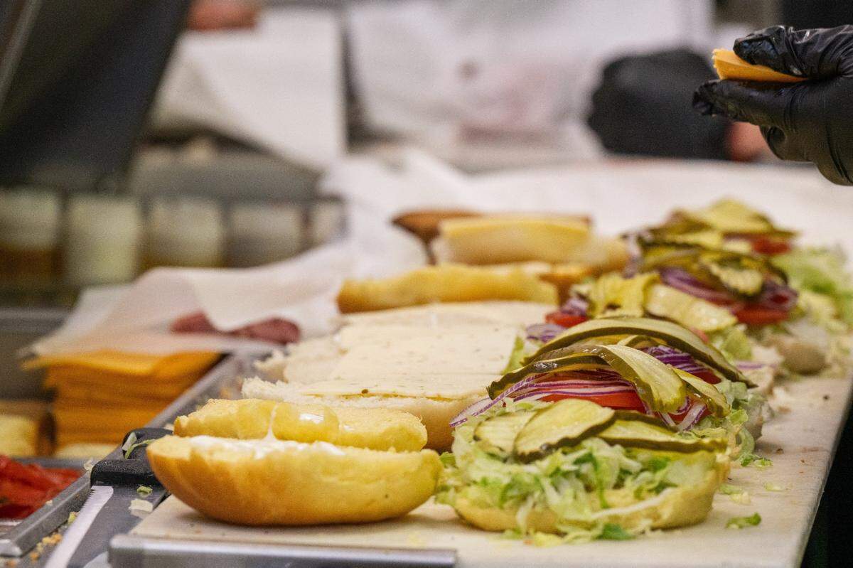 M&M’s Hook ‘Em Up sandwiches are made with the bakery’s homemade bread. The sandwich is by far their best seller, selling between 100-300 a day.
