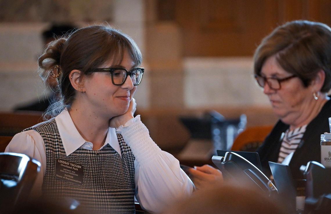 Kansas lawmakers including Rep. Lindsay Vaughn, left, of Overland Park, are are among the lowest-paid in the nation. Vaughn can barely afford to live in the Overland Park district she represents.